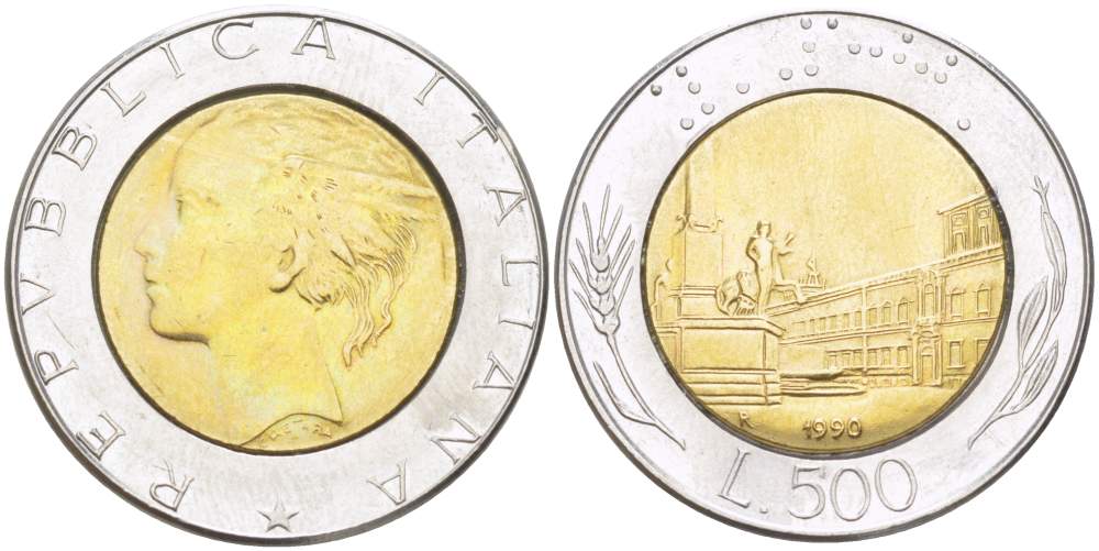 Италия 500 лир 1990 R, Квиринальский дворец в Риме KM 111 биметалл 4529-244