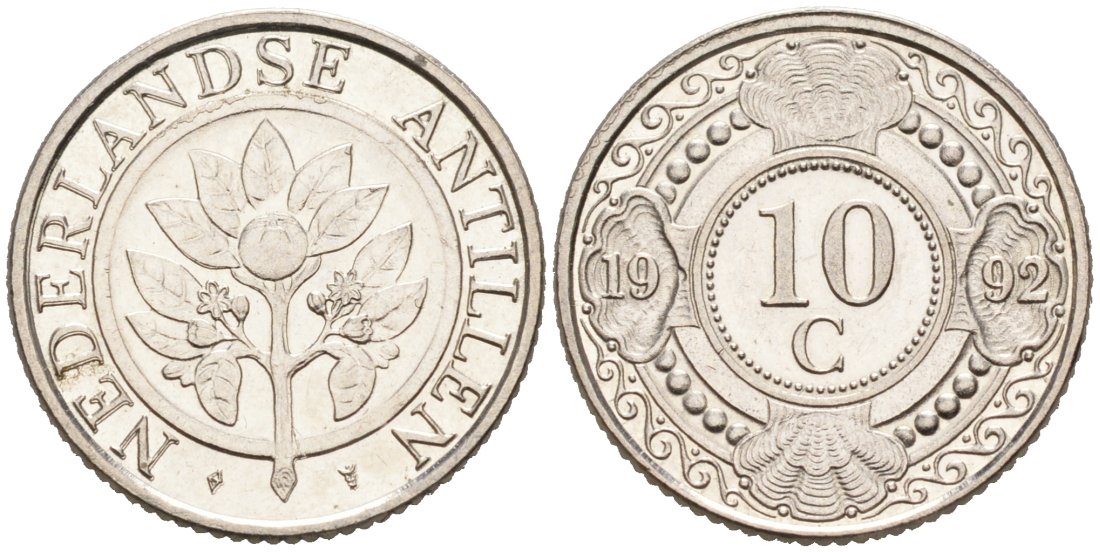 Нидерландские Антилы 10 центов 1992 Беатрикс (1980-2013) KM 34 никелированная сталь 188-1227