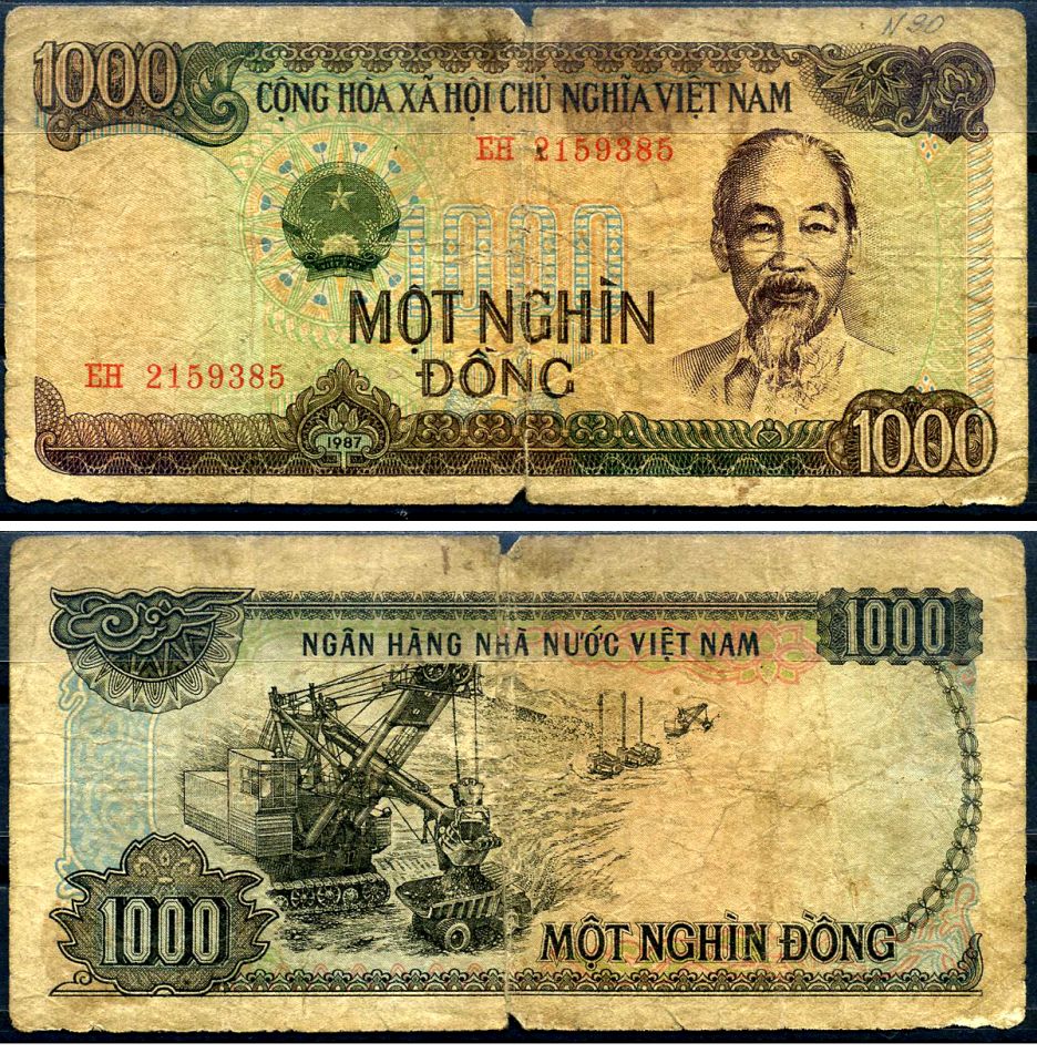 Вьетнам 1000 донгов 1987 Pick 102 бумага 7376-13-1-2