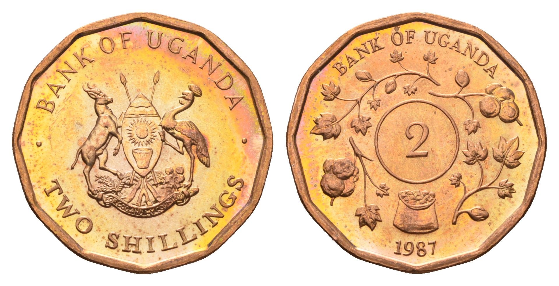 Уганда 2 шиллинга 1987 KM 28 сталь плакированная медью UNC 4513-451