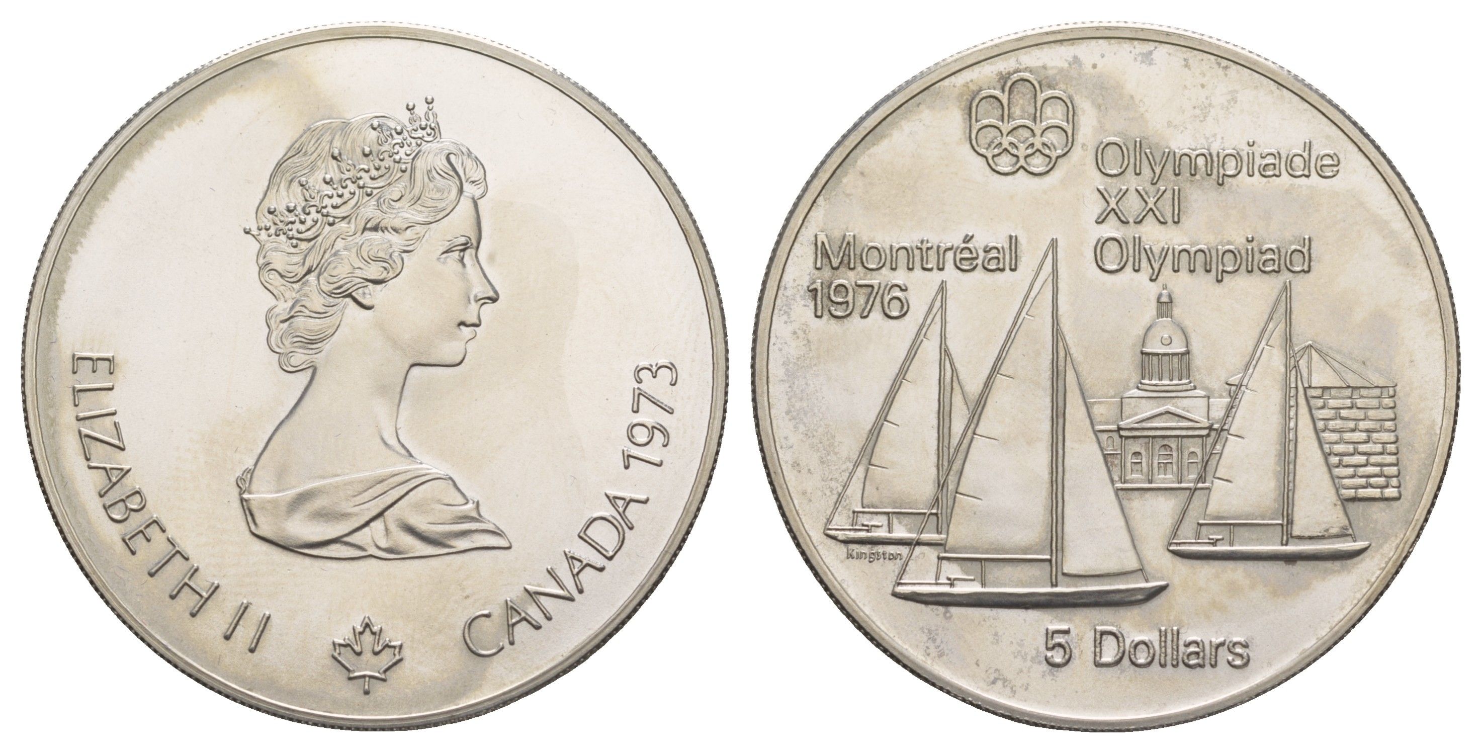 Канада 5 долларов 1973 XXI летние Олимпийские Игры, Монреаль 1976 - Яхтинг в Кингстоне KM 84 серебро BU 413-4433