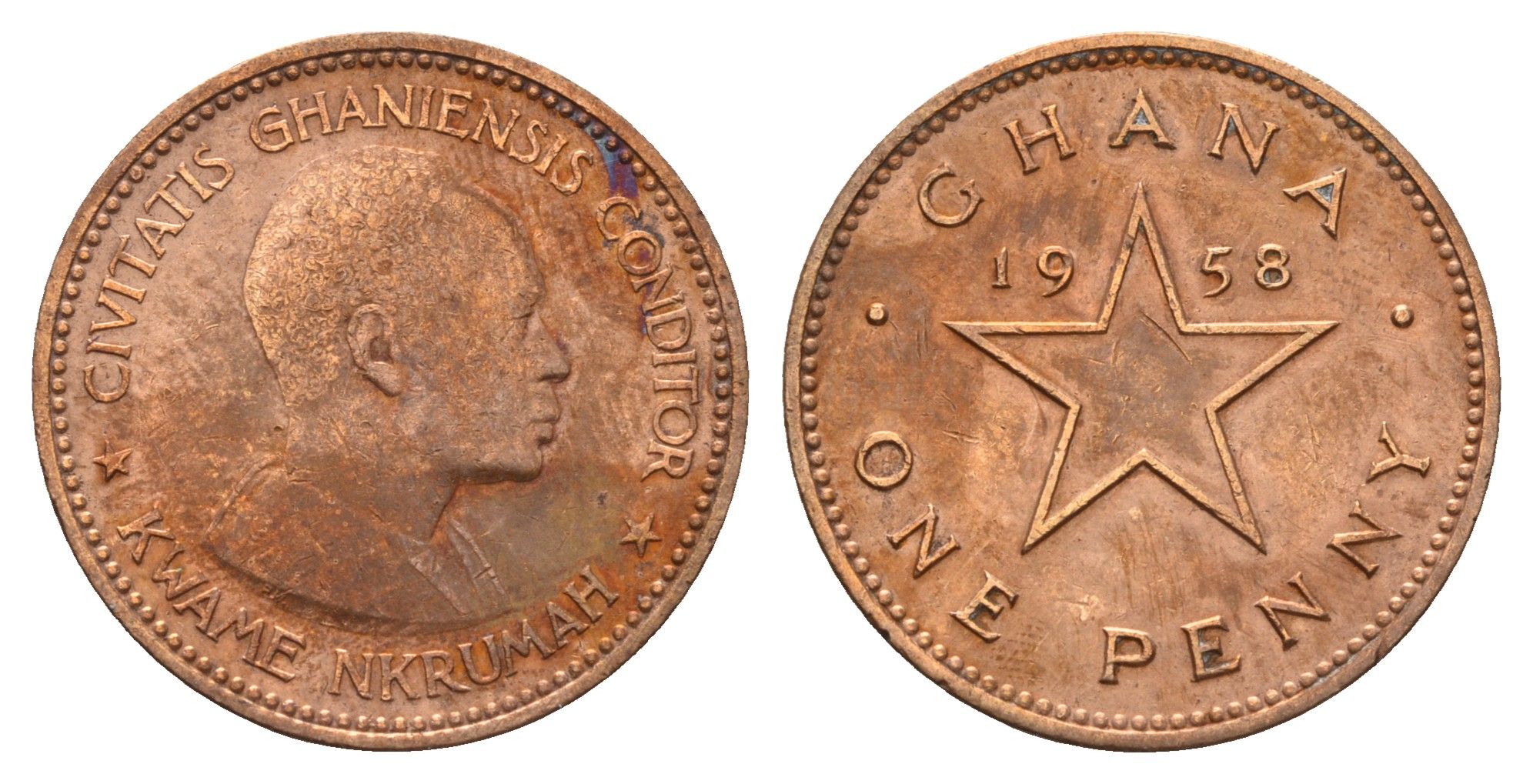 Гана 1 пенни 1958 год-тип KM 2 бронза 4114-136