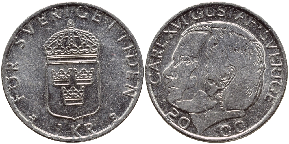Швеция 1 крона 2000 Карл XVI Густав (1973- ) KM 852а медно-никель 4364-4155