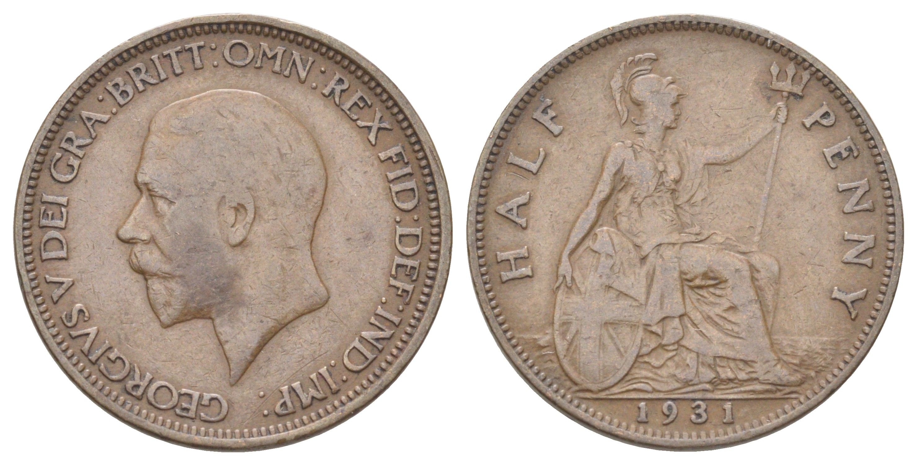 Великобритания 1/2 пенни 1931 Георг V (1910-1936) KM 837, Spink 4058 бронза 4707-1045