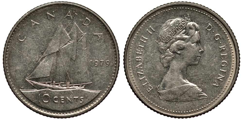Канада 10 центов 1979 Елизавета II (1952-2022), парусник KM 77.2 никель 4181-337