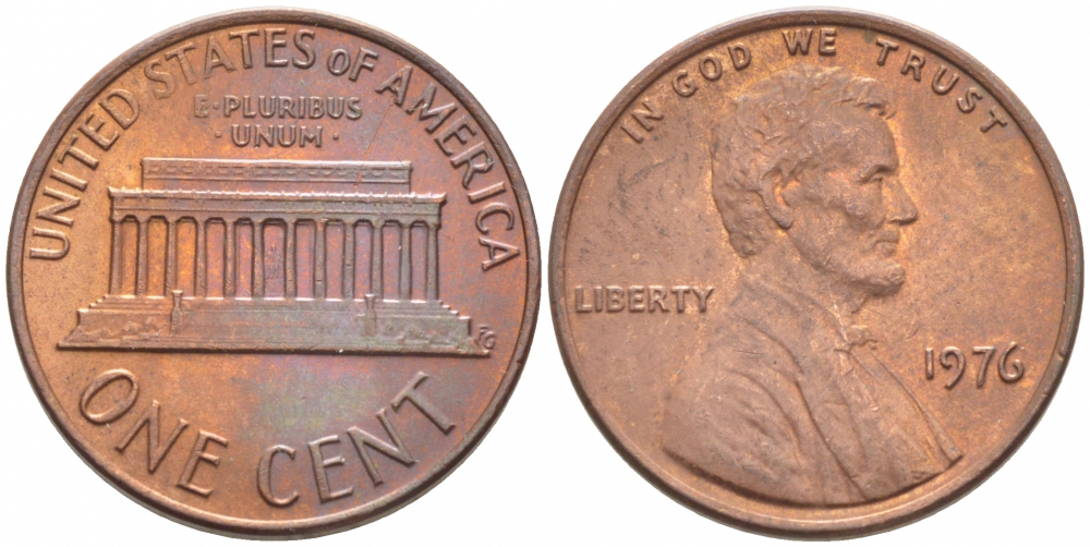 США 1 ЦЕНТ 1976 ЛИНКОЛЬН KM 201 медь цинк 105-1055