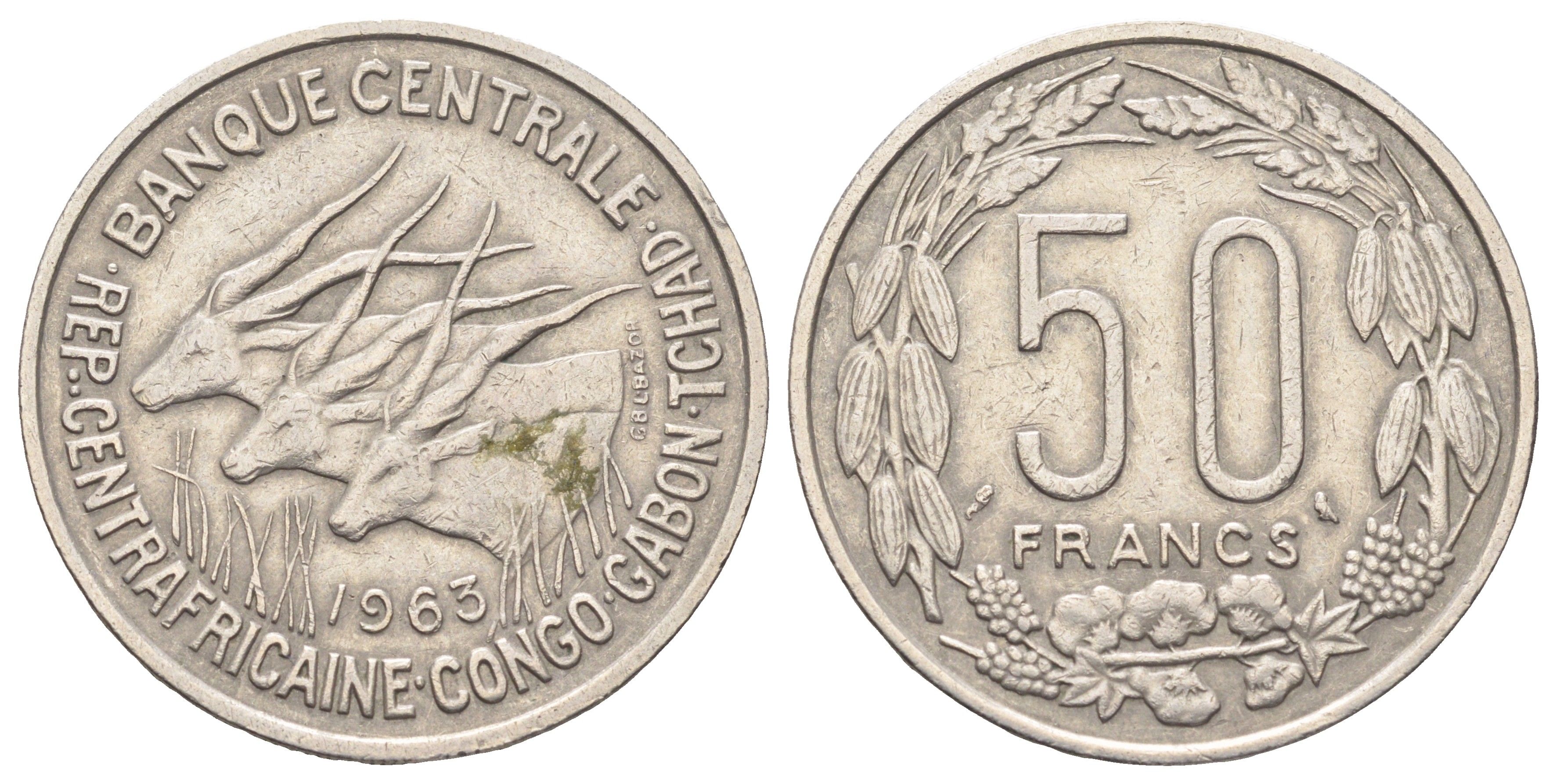 Экваториальная Африка 50 франков 1963 KM 3 медно-никель 51-1323