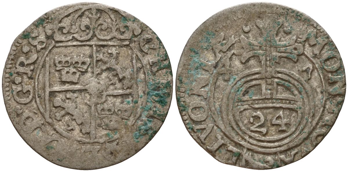 Шведская Ливония, Рига 3 полкера (3 полторака - 1 крейцер) 1647 Кристина Шведская (1632-1654) Fed 869, KM 3 серебро 4160-314