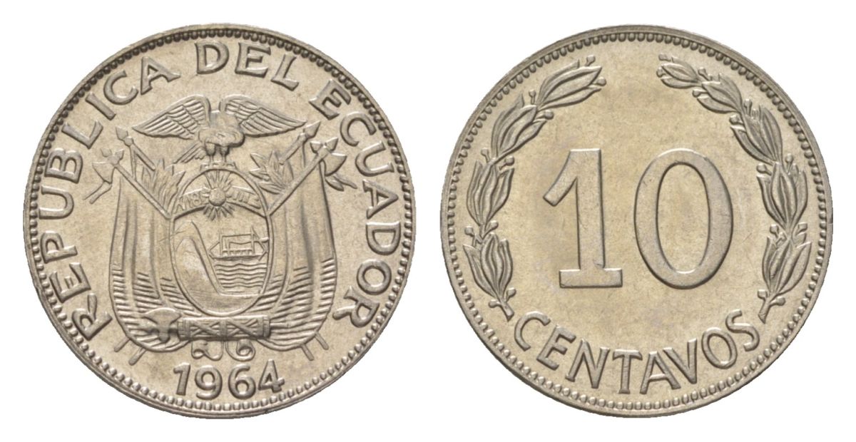 Эквадор 10 сентаво 1964 KM 76c сталь плакированная никелем UNC M65-18