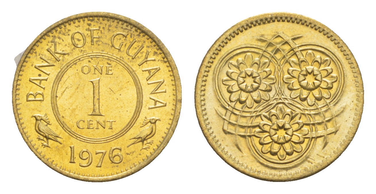 Гайана 1 цент 1976 Республика KM 31 никель латунь  UNC  4659-519