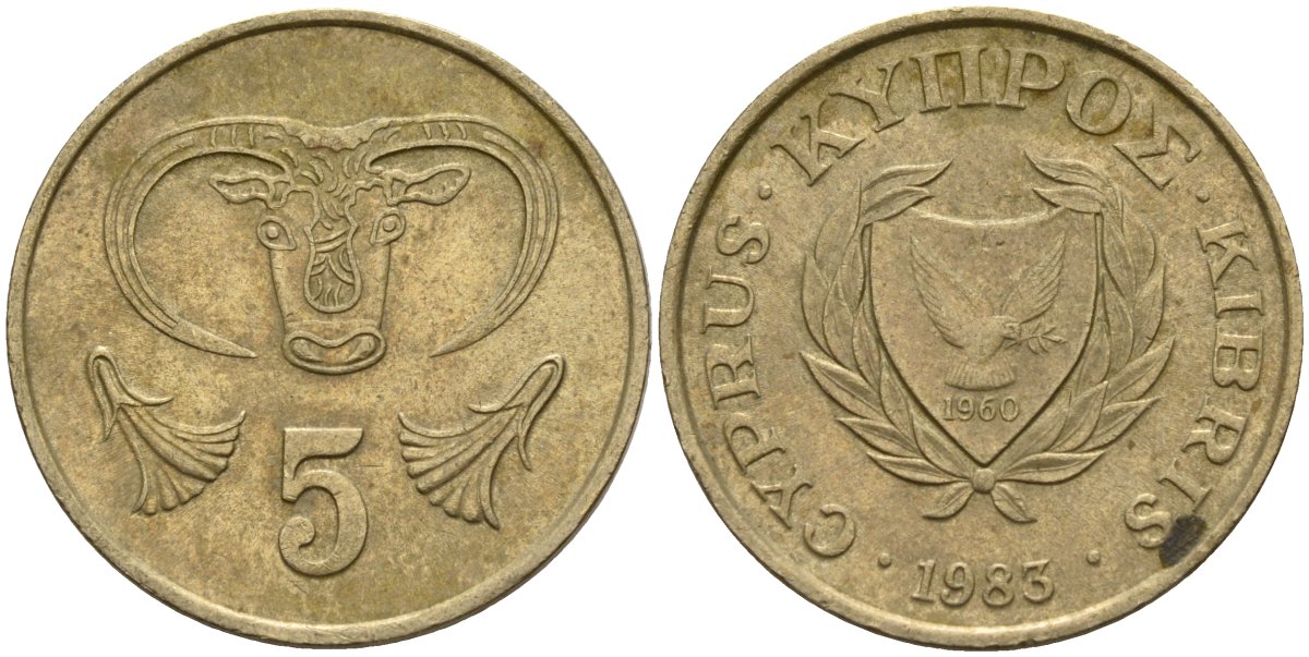 Кипр 5 центов 1983 голова быка KM 55.1 никель латунь 4141-845