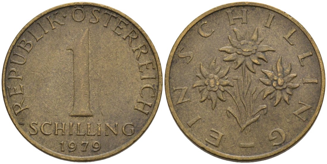 АВСТРИЯ 1 ШИЛЛИНГ 1979 КМ 2886 алюминиевая бронза 4573-257