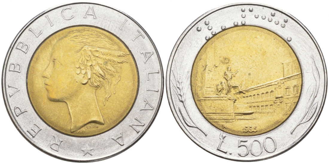 ИТАЛИЯ 500 ЛИР 1986 R KM 111 биметалл 186-235