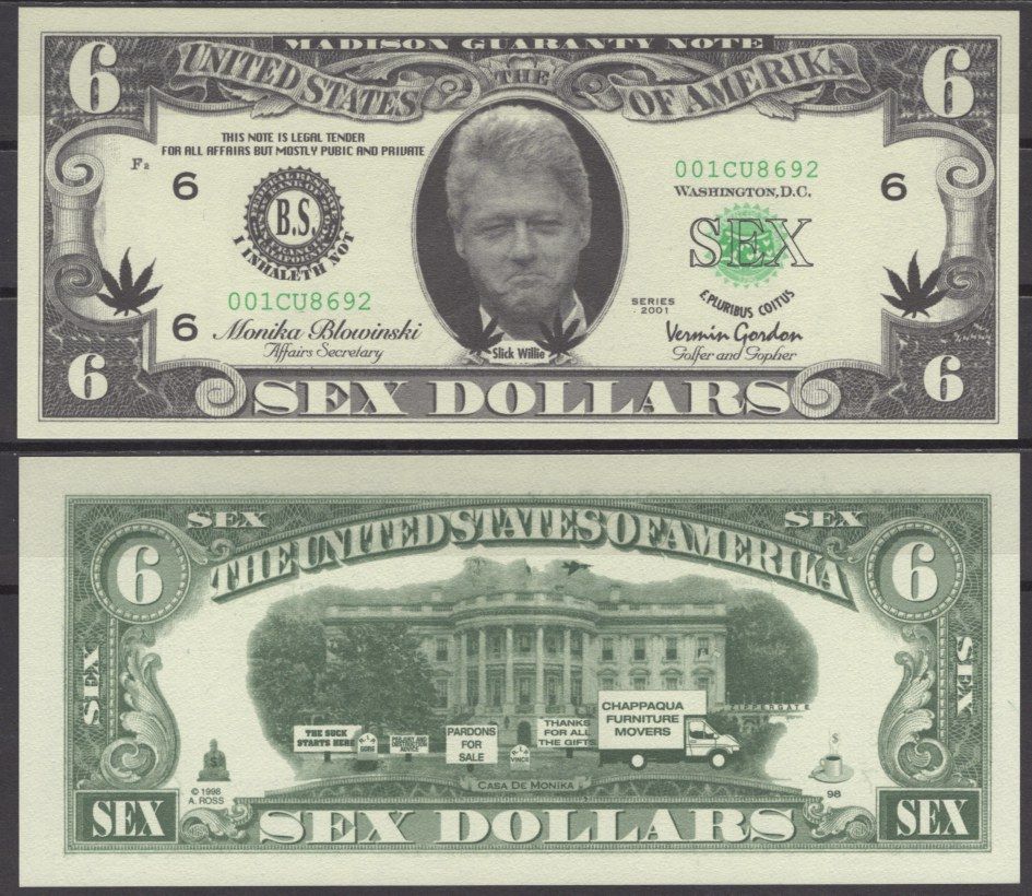 США 6 долларов 2001 sex dollars - Билл Клинтон бумага UNC (пресс) 7197-10-3
