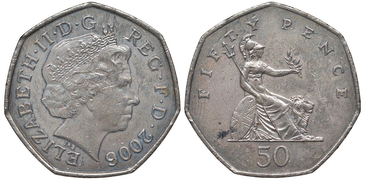 Великобритания 50 пенсов 2006 Елизавета II (1952-2022) KM 991, Spink 4610 (H8) медно-никель 4131-743