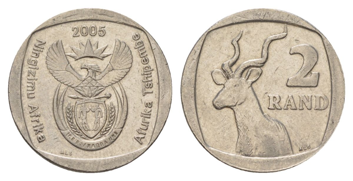 ЮАР 2 ранда 2005 KM 296 медь плакированная никелем 4628-134