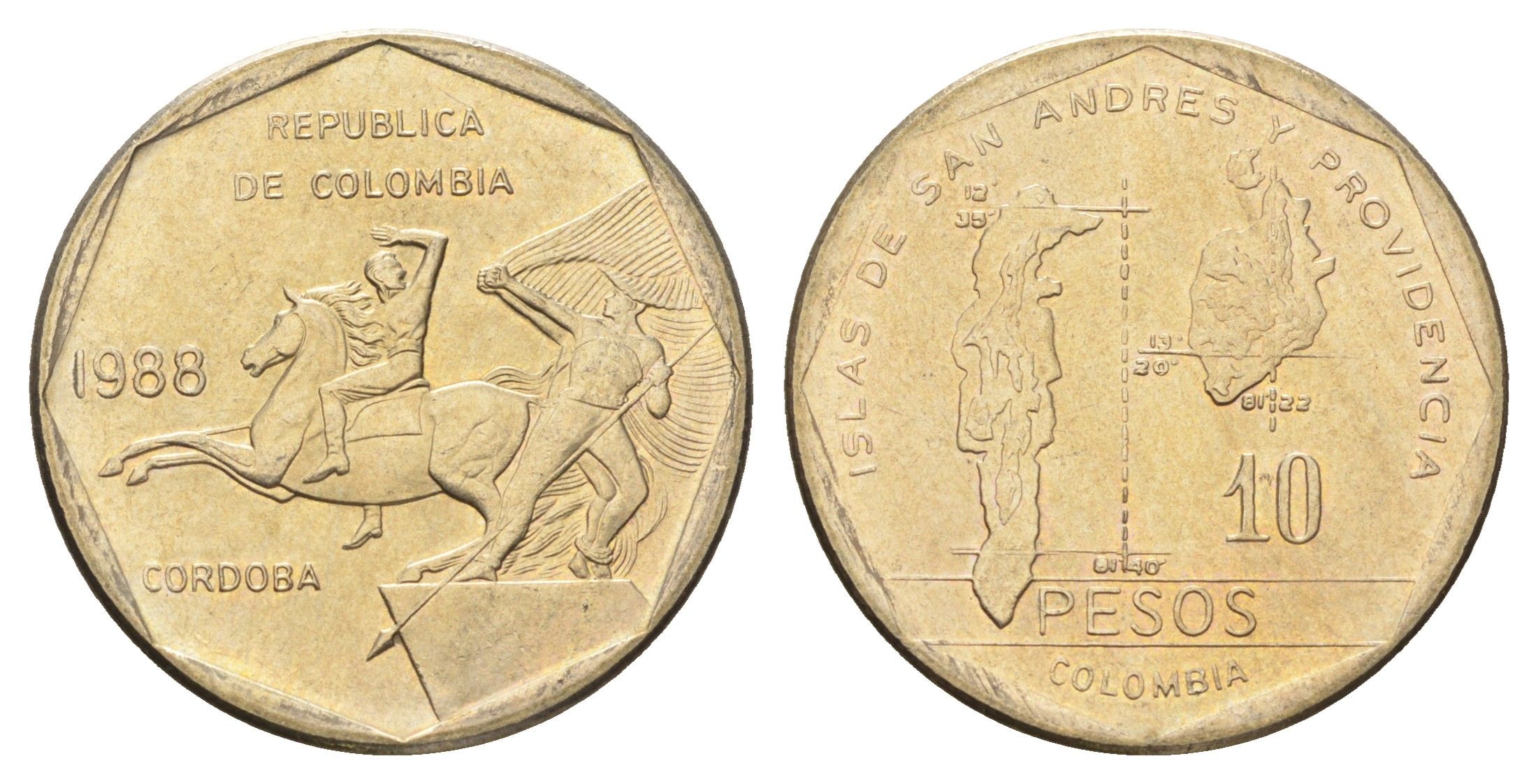 Колумбия 10 песо 1988 KM 270 медь цинк нкиель UNC 4662-625