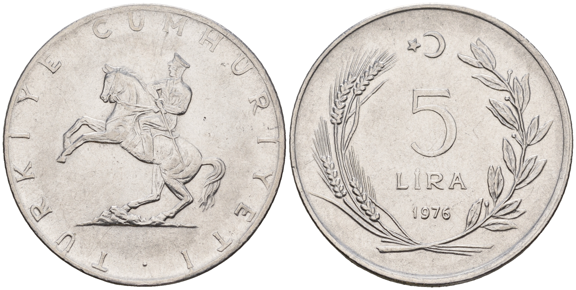 Турция 5 лир 1976 Кемаль Ататюрк KM 905 нержавеющая сталь aUNC 221-431