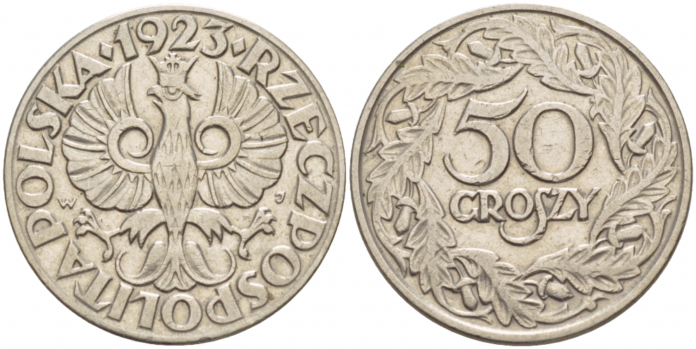 Польша 50 грошей 1923 Республика KM 13, Parchimowicz 106 никель 4539-812
