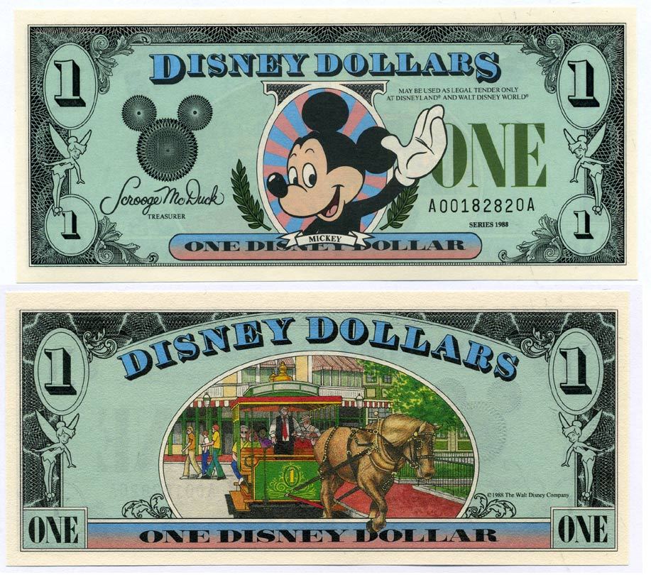 США 1 ДИСНЕЙ ДОЛЛАР 1988 СЕРИЯ А-А, МИККИ МАУС бумага UNC (ПРЕСС) 7486-1-1