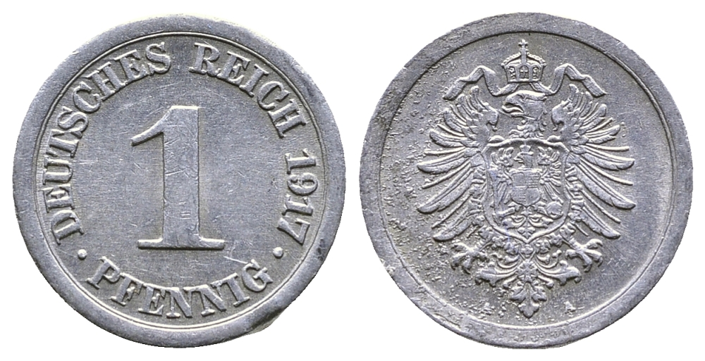 Германия 1 пфенниг 1917 A KM 24, J. 300, Weege 2 алюминий 4380-122