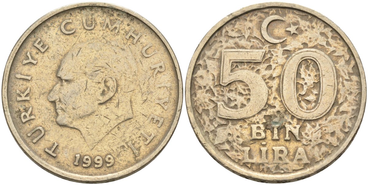 Турция 50000 лир 1999 Кемаль Ататюрк KM 1056 медь никель цинк 4574-1131