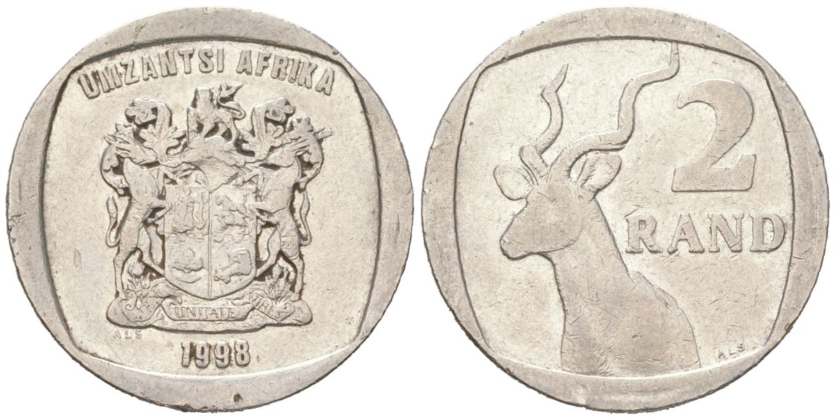 ЮАР 2 ранда 1998 KM 165 медь плакированная медно-никелем 4364-1955