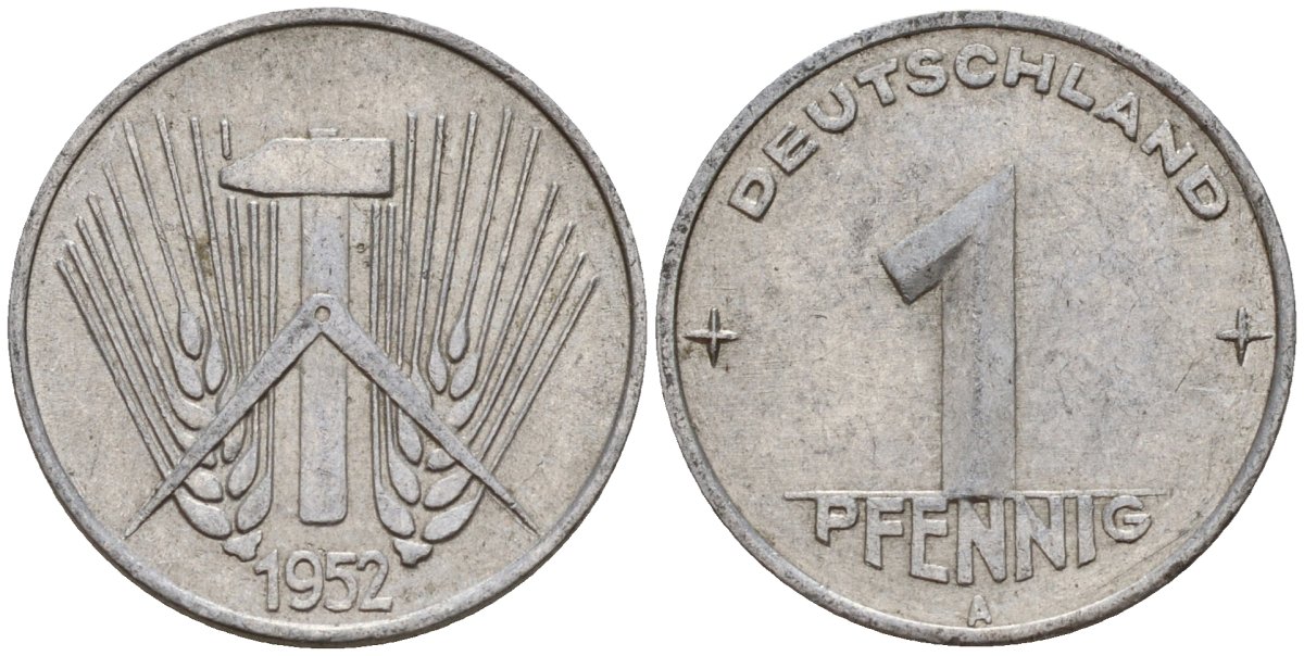 ГДР 1 пфенниг 1952 A KM 5 алюминий 201-127