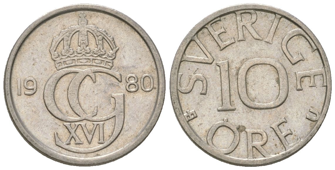 Швеция 10 эре 1980 U, Карл XVI Густав (1973-) KM 850 медно-никель aUNC 4617-1153