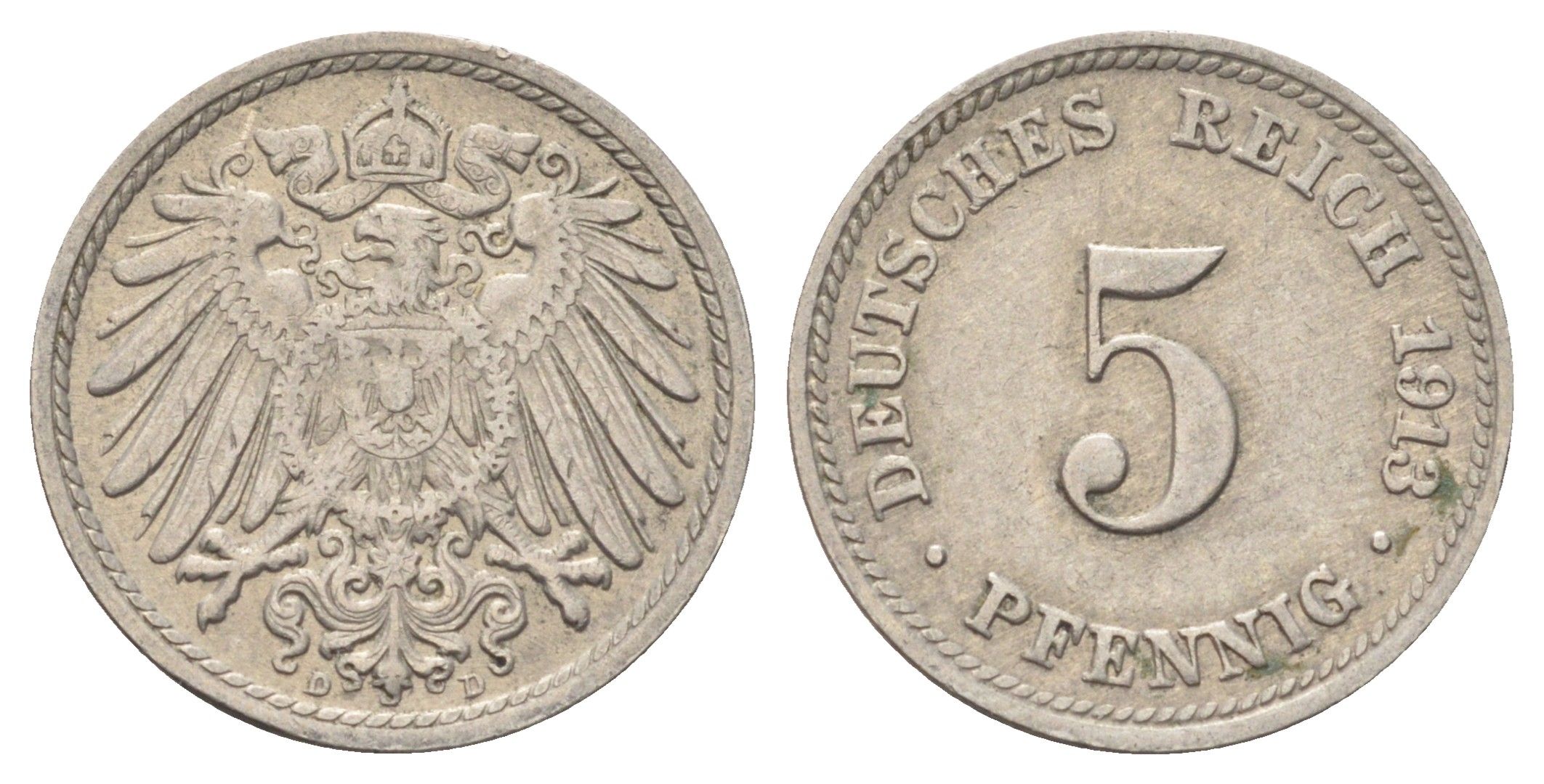 Германия 5 пфеннигов 1913 D KM 11, J. 12 медно-никель 4701-1056