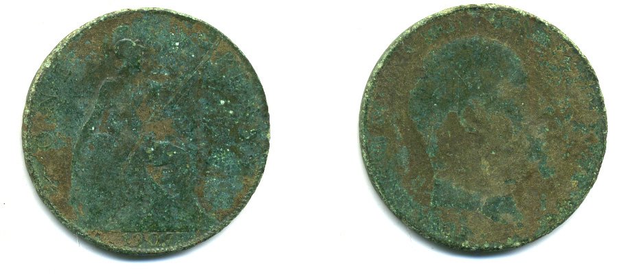 Великобритания 3 пенни 1906 Эдуард VII (1901-1910) KM 794.2, Spink 3990 бронза 47-643