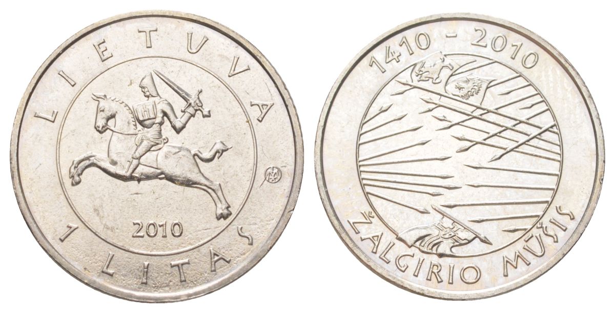 Литва 1 лит 2010 600 лет Грюнвальдской битве KM 172 медно-никель UNC 4612-1037