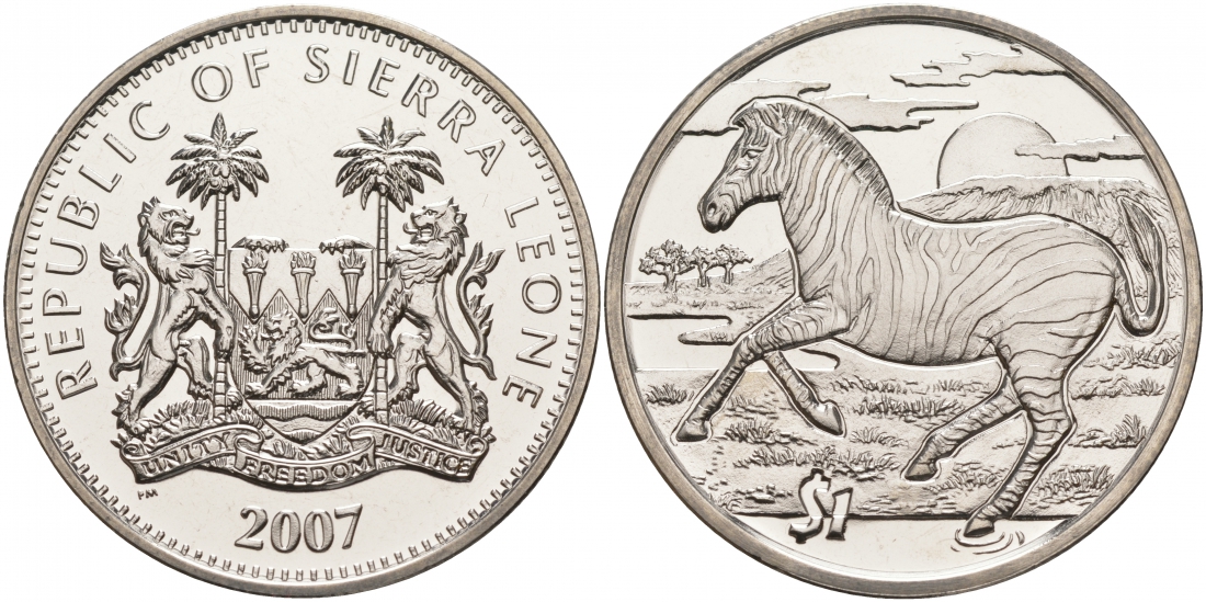 Сьерра-Леоне 1 доллар 2007 серия защита окружающей среды, зебра KM 327 медно-никель UNC M9-11
