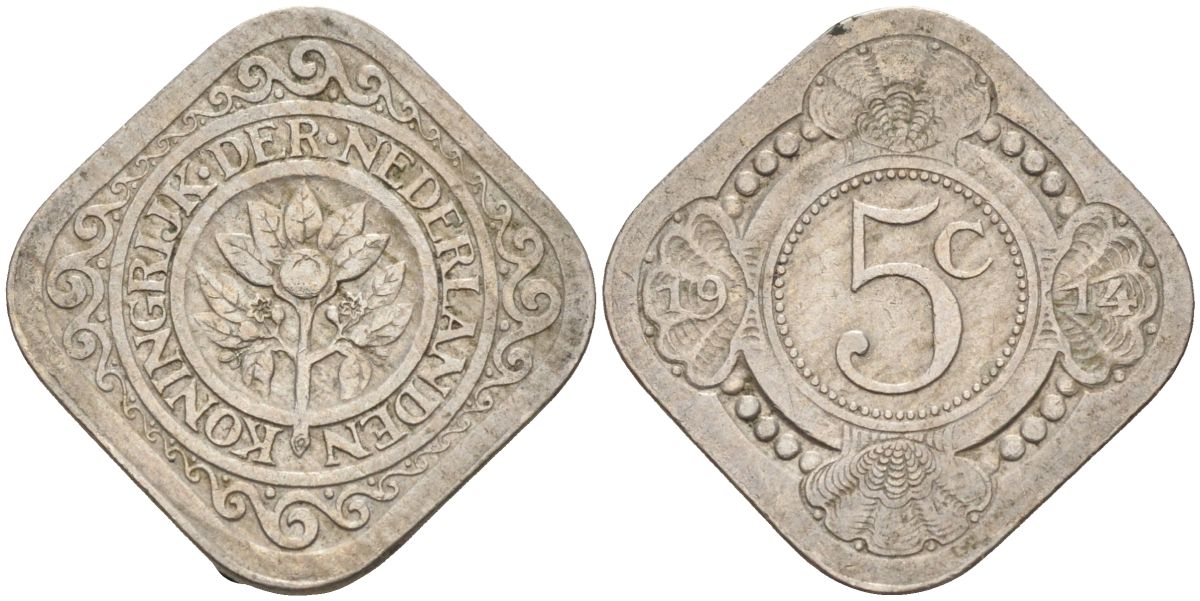 Нидерланды 5 центов 1914 Вильгельмина (1890-1948) KM 153 медно-никель 4592-835