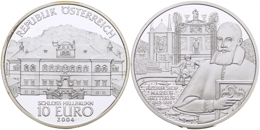 Австрия 10 евро 2004 Замок Хельбрунн, Маркус Ситтикус KM 3111 серебро PROOF 1077-7-53