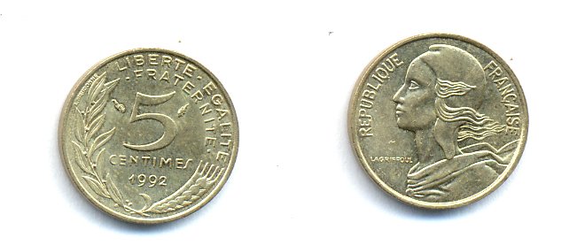 ФРАНЦИЯ 5 САНТИМОВ 1992 ТИП MARIANNE KM 933 медь алюминий никель 4379-567