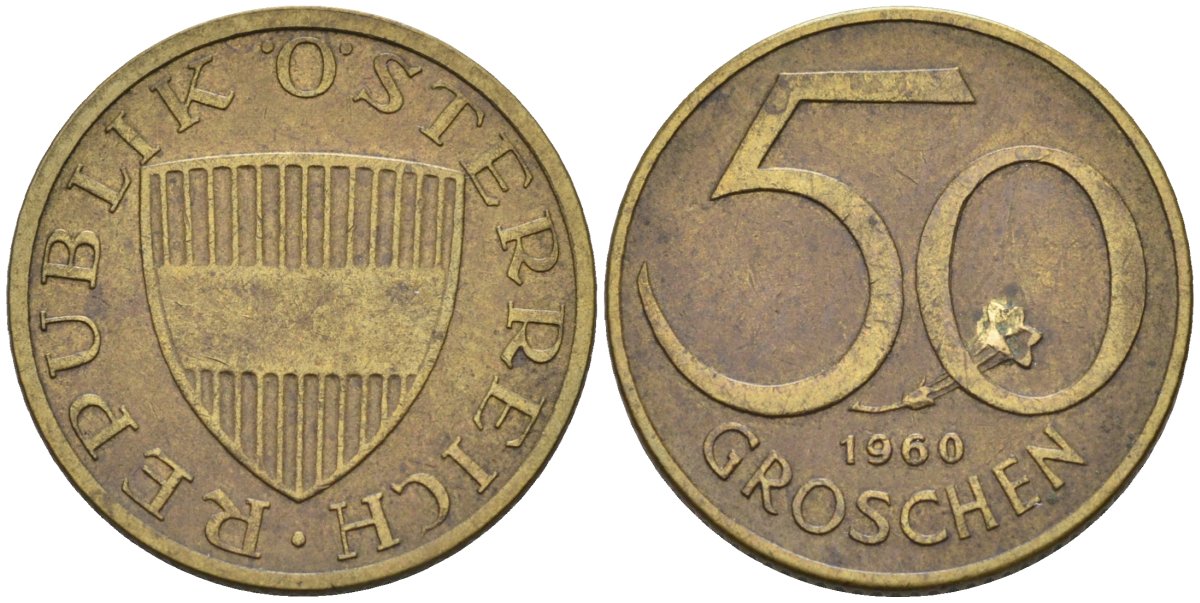 Австрия 50 грошей 1960 KM 2885 алюминиевая бронза 4580-222