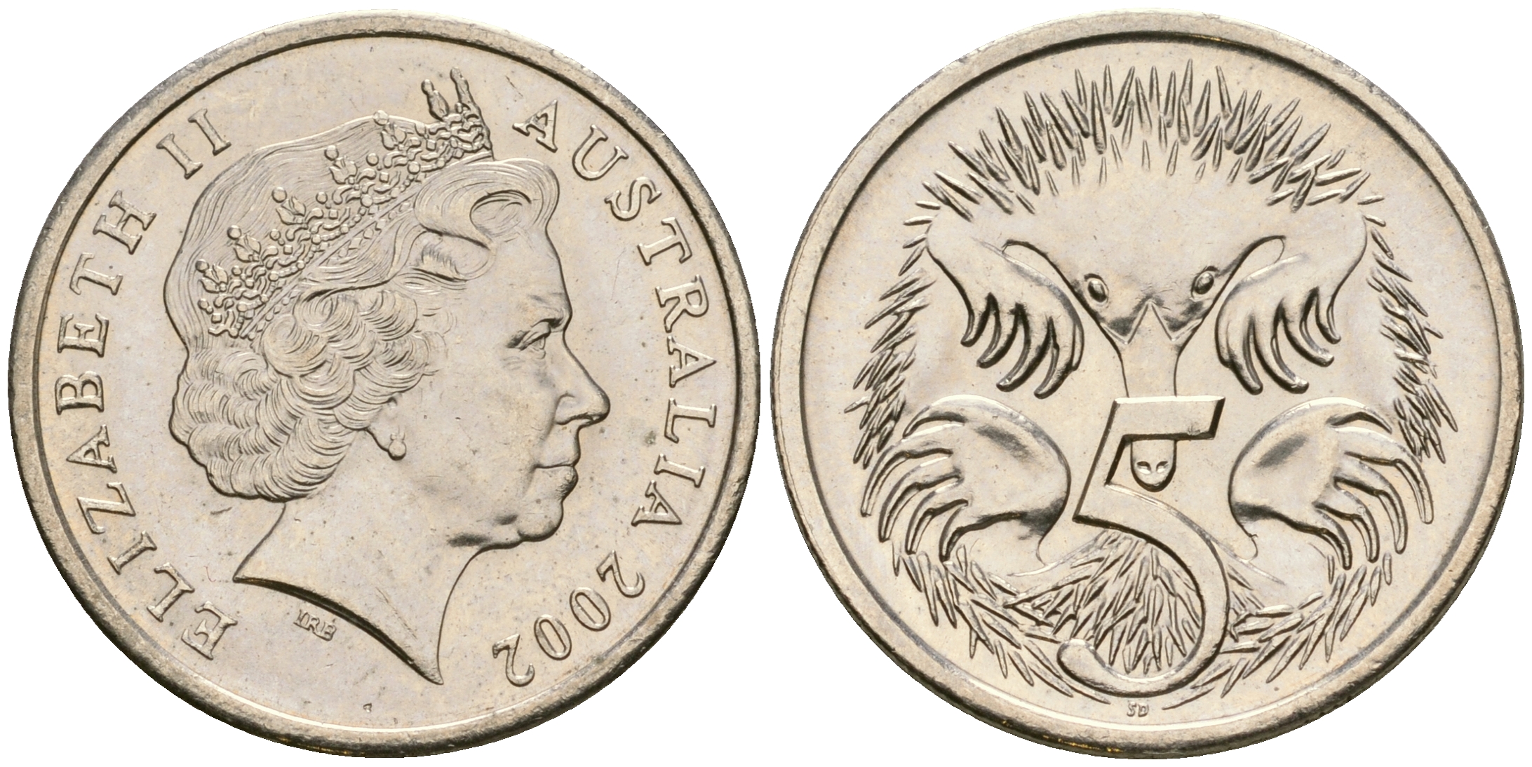 Австралия 5 центов 2002 Елизавета II (1952-), ехидна KM 401 медно-никель UNC 4608-837