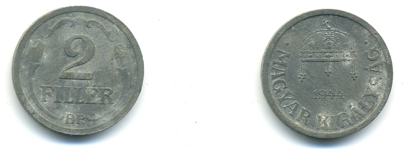 Венгрия 2 филлера 1944 ВР KM 519 цинк 83-1242
