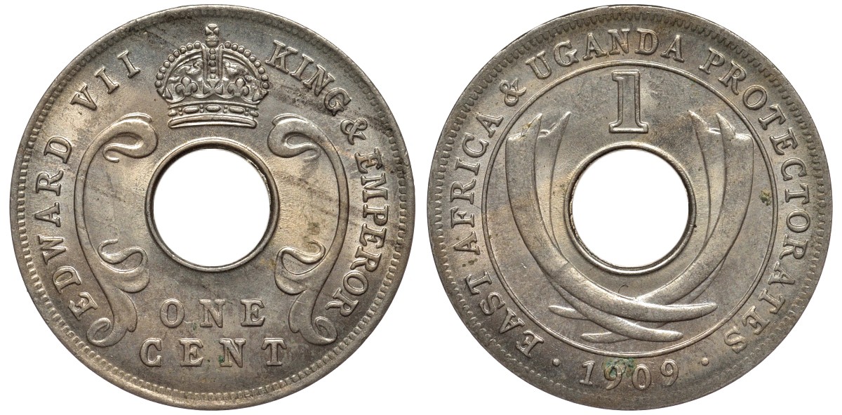Британская Восточная Африка и Уганда 1 цент 1909 Эдуард VII (1902-1910) KM 5a медно-никель UNC 4556-543
