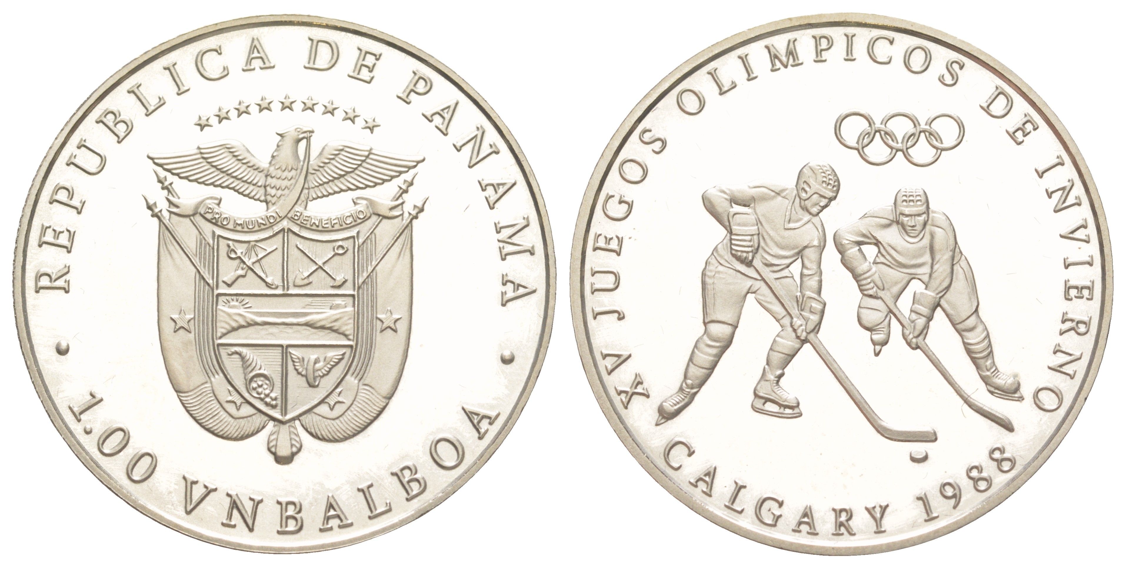 Панама 1 бальбоа 1988 XV зимние Олимпийские игры, Калгари 1988 - Хоккей X M4 медно-никель PROOF 3711-1514