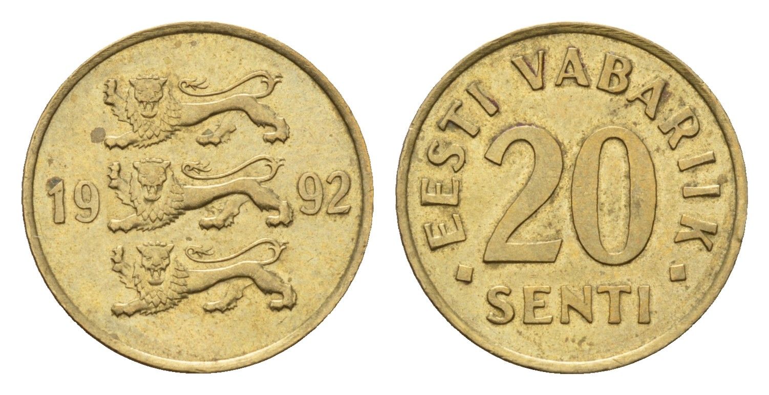 Эстония 20 сентов 1992 KM 23 латунь UNC 4689-661