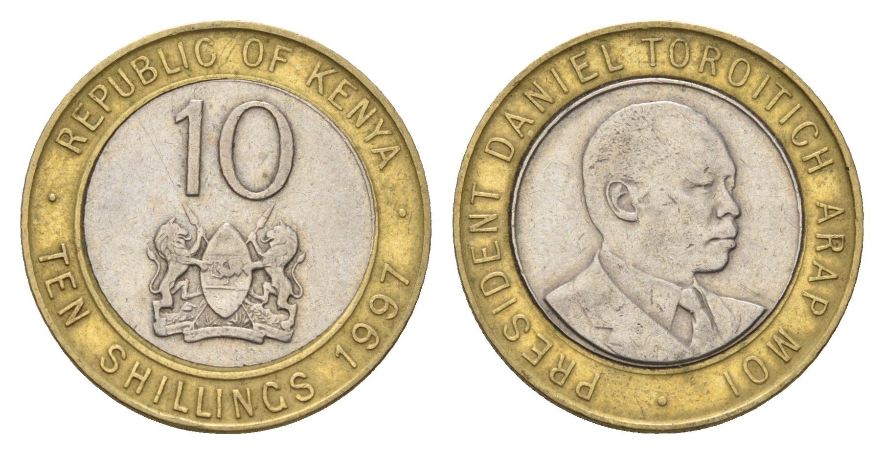 Кения 10 шиллингов 1997 Дэниэл арап Мои KM 27 биметалл 4703-644