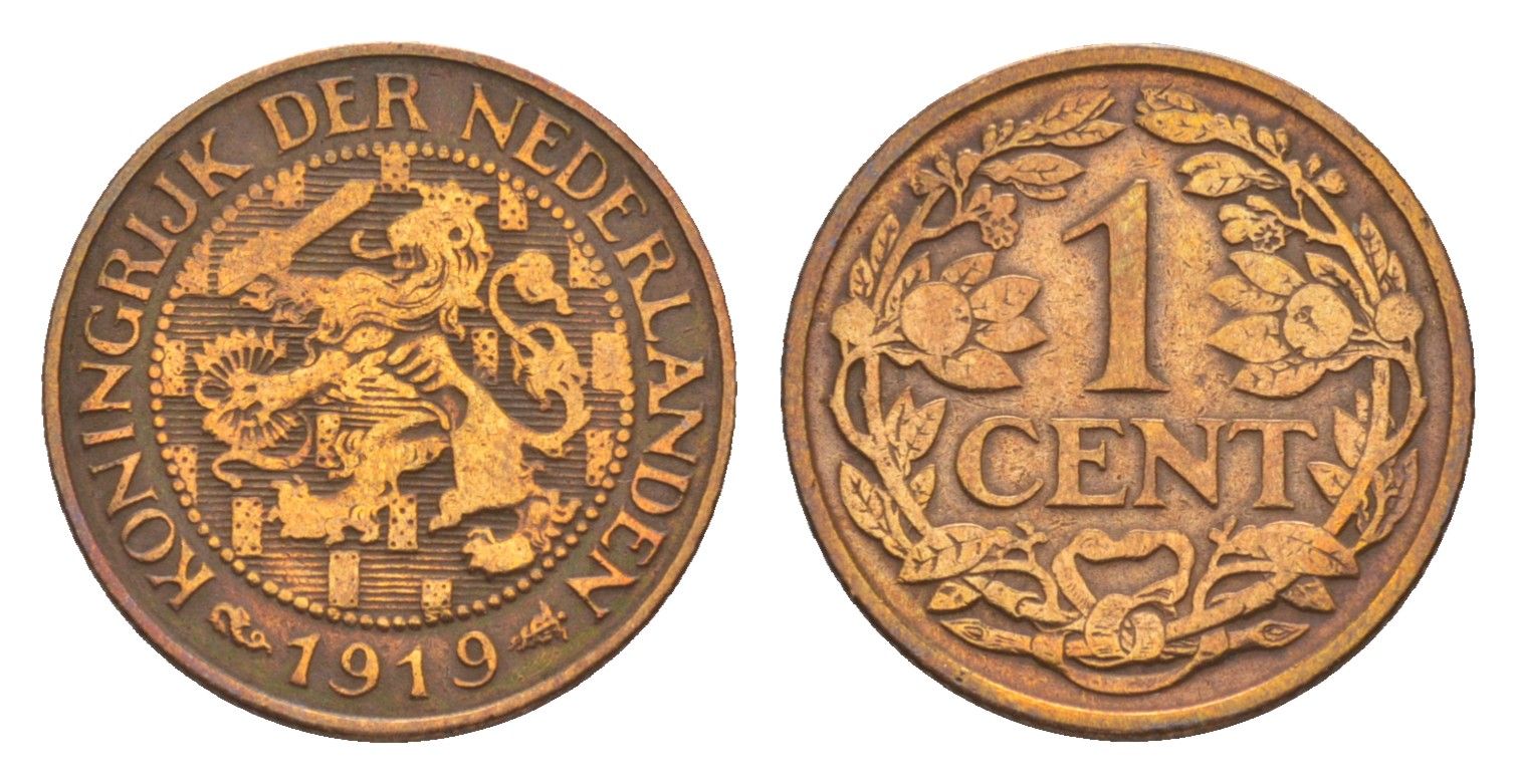 Нидерланды 1 цент 1919 Вильгельмина (1890-1948) KM 152 бронза 4658-766