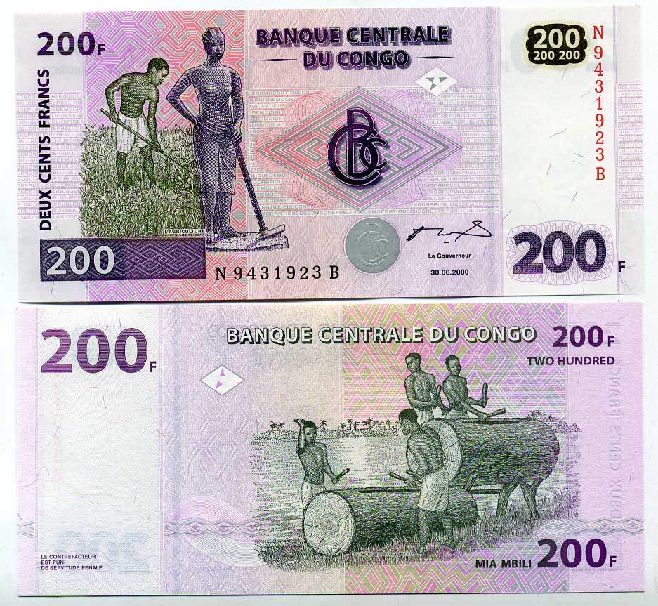 Конго 200 франков 2000 Pick 95 бумага UNC (пресс) Конго 200 франков 2000 Pick 95 бумага UNC (пресс) 8611-3-3-1