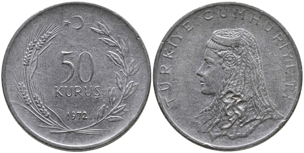 Турция 50 курушей 1972 Анатолийская невеста KM 899 нержавеющая сталь 4541-731
