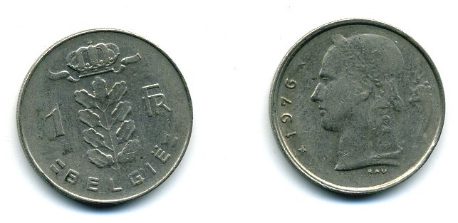 Бельгия 1 франк 1976 Belgie, Бодуэн I (1951-1993) KM 143.1 медно-никельь 25-1345