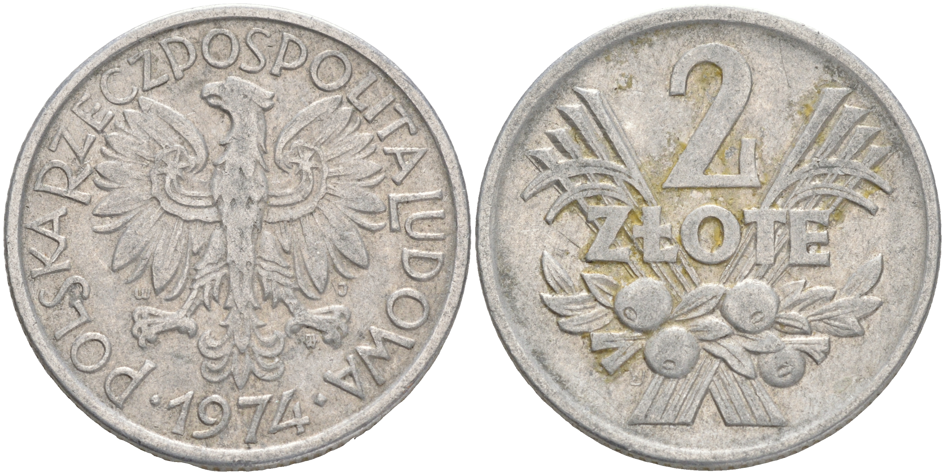 ПОЛЬША 2 ЗЛОТЫХ 1974 MW KM 46 алюминий 4557-1036