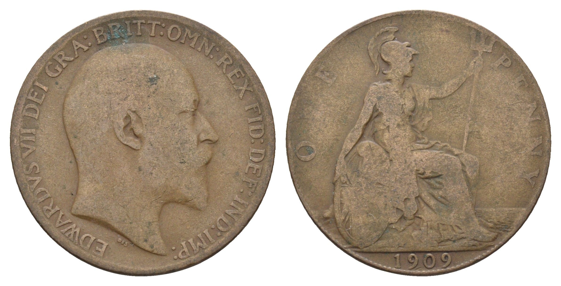 Великобритания 1 пенни 1909 Эдуард VII (1901-1910) KM 794.2, Spink 3990 бронза 4661-516