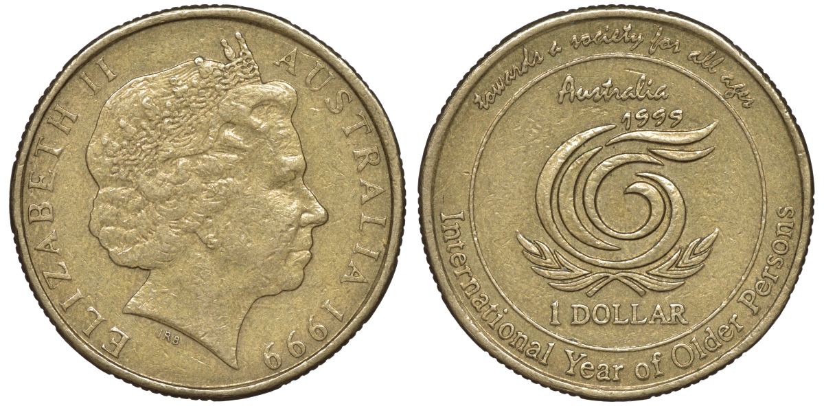 Австралия 1 доллар 1999 Международный год пожилых людей KM 405 алюминиевая бронза 4606-521